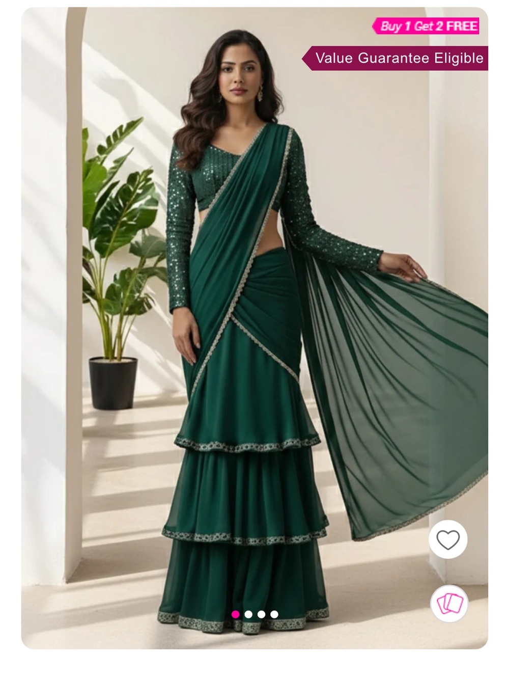 Emerald Green Saree Skirt with Sequined Blouse
